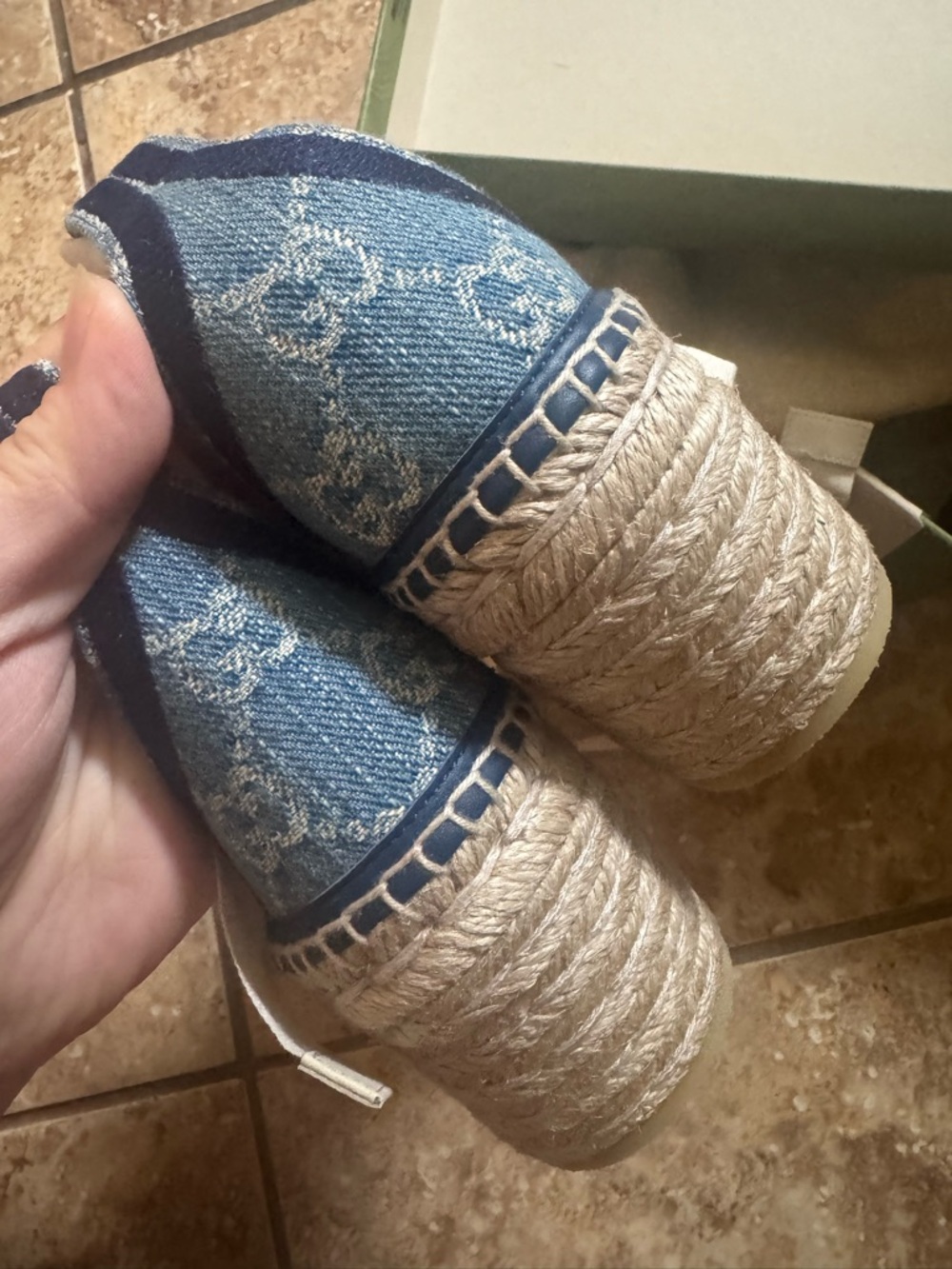 🆕 Gucci Pilar 51mm Denim Blue Espadrille Wedge Sandal with Ankle Tie - Picture 8 of 9